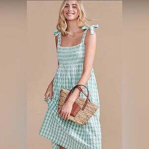 Marks & Spencer Green and White Gingham Tie Dress (Size 10)